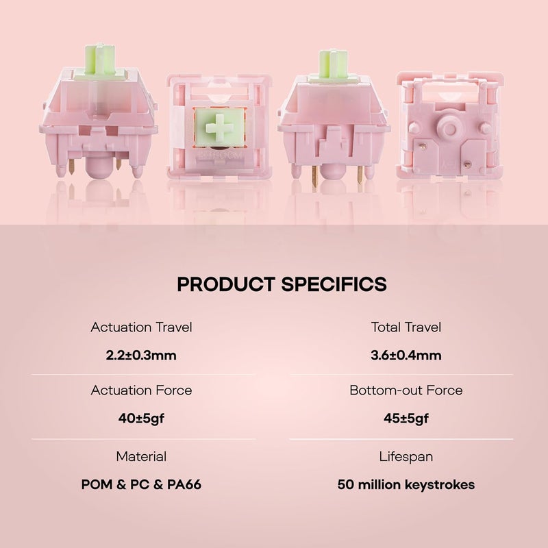 KiiBoom x Strawberryjam1986 Linear Mechanical Switch Set, 5-Pin, 40gf, 35 Pieces Strawberry Jello Switches for Mechanical Gaming Keyboard, Compatible with MX Keycaps - Image 3